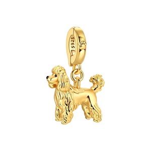 Yellow Gold Poodle Dog Dangle Charm for bracelet or necklace